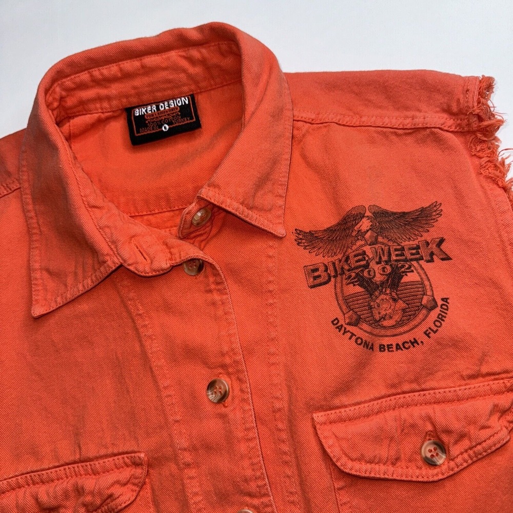 Biker Design Vest Womens L Orange Bike Week 2002 Daytona Beach Cropped Tie Front